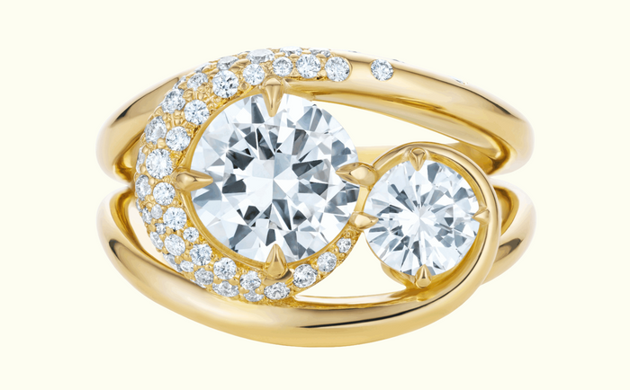 Two-Stone Pavé Crescent Split Shank Ring Dove House London